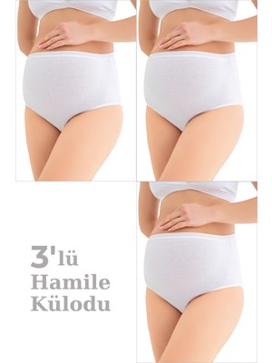 NBB Kadın 3'lü Beyaz Pamuklu Hamile Lohusa Kilodu Yüksek Bel Esnek Tasarım ile Gün Boyu Konfor
