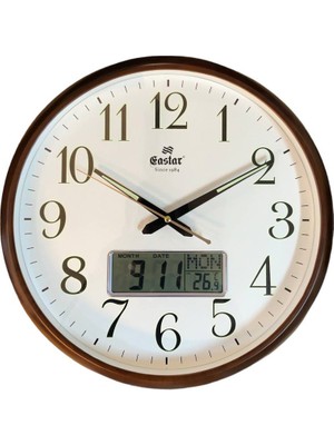 Eastar A5140 Fosforlu Sessiz Duvar Saati Takvim ve Sıcaklık Göstergeli