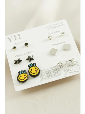 Renklime 12 Adet Emoji Metal Taşlı Küpe