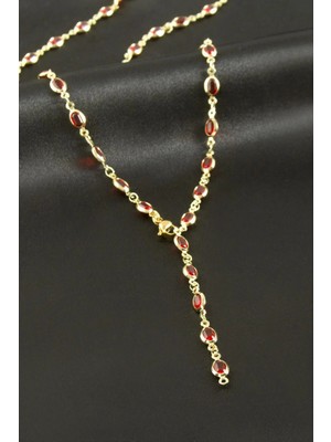 Renklime Oval Zirkon Taşlı Çelik Y Kolye