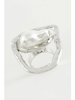 Renklime Oval Inci Metal Yüzük
