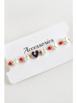 Renklime Kalp Boncuk Inci Makrome Ip Bileklik