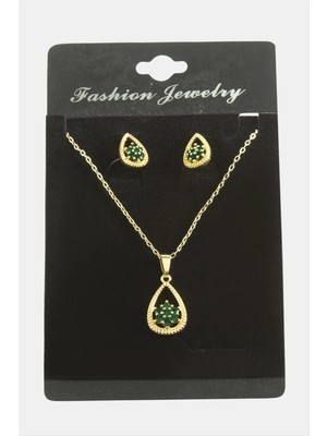 Renklime Oval Kartanesi Zirkon Taşlı Set Kolye