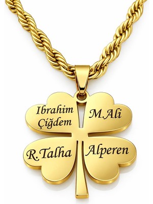 Shopfocus Kişiye Özel Isimli Tarihli-4 Yapraklı Yonca Kolye-Paslanmaz Çelik-Hediyelik