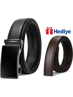 Otomatik Tokalı Deliksiz Siyah Kemer + Yedek Kahverengi Kemer Hediye