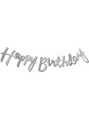 Skygo Kaligrafi Banner Gümüş Happy Birthday, 8979867897875675
