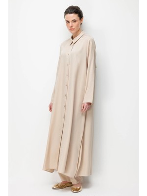 Micca %100 Doğal LyoCEL Dökümlü Soft Hissiyat Aller Arka Pelerin Maxi Tunik-Taş