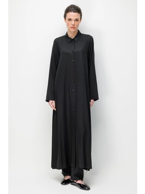 Micca %100 Doğal Lyocel Dökümlü Soft Hissiyat Aller Arka Pelerin Maxi Tunik-Siyah