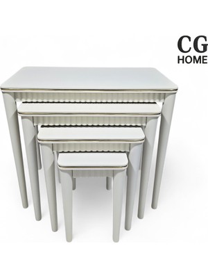 Cg Home Sehpa Gold Kenar Detaylı 4’lü Zigon Sehpa – Modern Dekoratif Iç Içe Sehpa Seti