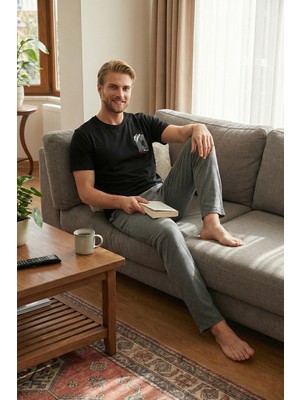 Buratti Pamuklu Regular Fit Baskılı Pijama Takımı Erkek Pijama Takımı 6096160