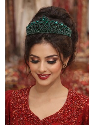 Gold Moda Gelin Tacı Zümrüt Yeşili Yüksek Kına Tacı