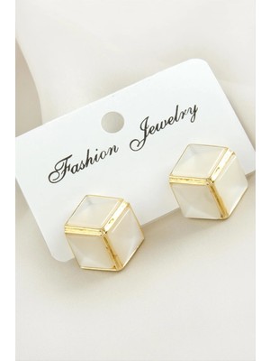 Renklime Küp Damla Sedef Taşlı Metal Küpe