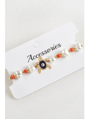 Renklime Kaplumbağa Boncuk Inci Makrome Ip Bileklik