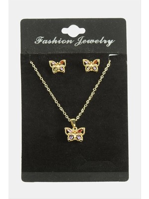Renklime Kelebek Zirkon Taşlı Set Kolye