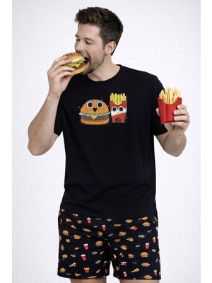 Koza İç Giyim Erkek Pamuklu Baskılı Cepli Şortlu Pijama Takımı