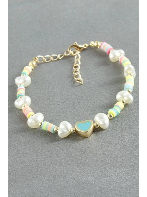 Renklime Kalp Fimo Inci Bileklik