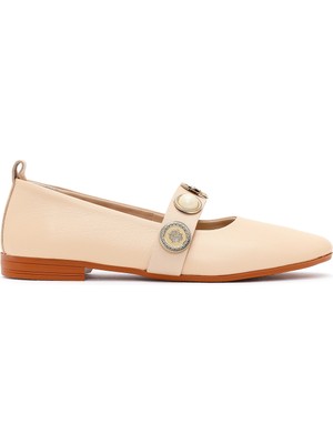 Derimod Kadın Bej Taşlı Deri Babet 26PFD350718