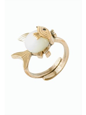 Renklime Balık Doğaltaşlı Otantik Yüzük