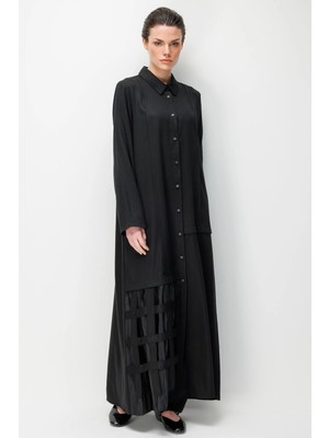 Micca %100 Doğal LyoCEL Dökümlü Soft Hissiyat Elişi Aller Detaylı Ferace-Siyah