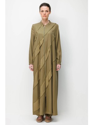 Micca %100 Doğal LyoCELL Dökümlü Soft Hissiyat Ara Aller Volanlı Detay Ferace-Haki