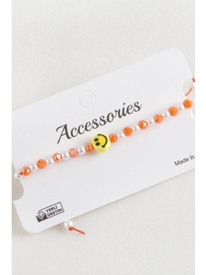 Renklime Emoji Inci Kristal Makrome Ip Bileklik