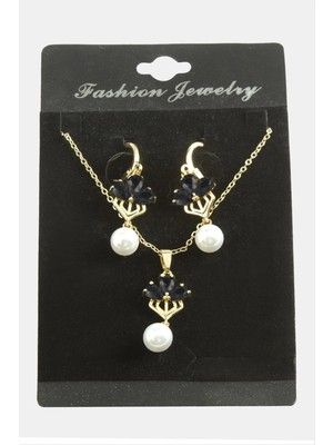 Renklime Çiçek Inci Zirkon Taşlı Set Kolye