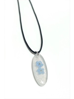 Renklime Unutma Çiçeği Oval Epoksi Kolye