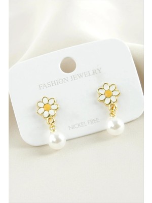 Renklime Papatya Mineli Inci Küpe