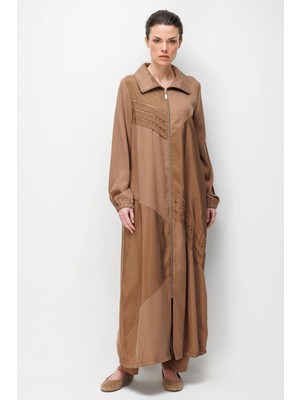 Micca %100 Doğal LyoCELL Dökümlü Soft Hissiyat Ara Garni Detay Ferace-Kahve