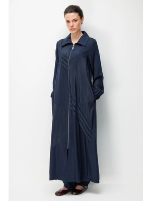 Micca %100 Doğal Lyocell Dökümlü Soft Hissiyat Ara Garni Detay Ferace-Laci