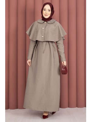 Md Minimal Pelerin  Detaylı Bağcıklı Elbise Vizon