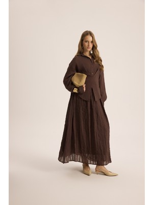 Mai Tanoa Çizgi Desen Kahve Uzun Etek