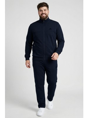 Tommy Life Lacivert Dik Yaka Battal Büyük Beden Erkek Eşofman Takım - 85176