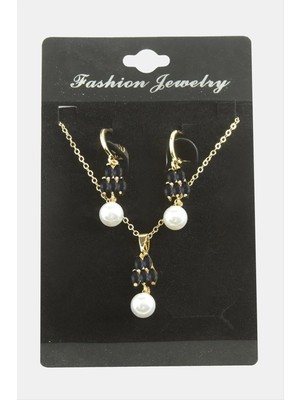 Renklime Kalp Inci Zirkon Taşlı Set Kolye