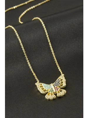 Renklime Kelebek Zirkon Taşlı Kolye