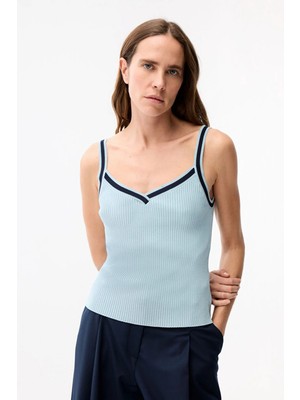 Adl Kontrast Ip Askılı Triko Bluz Mavi 11545156001