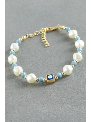 Renklime Nazar Dikdörtgen Kristal Inci Bileklik