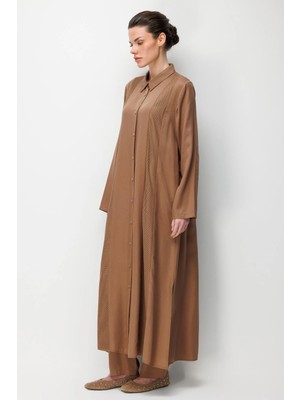 Micca %100 Doğal LyoCEL Dökümlü Soft Hissiyat File Garni Aller Pelerin Maxi Tunik-Kahve