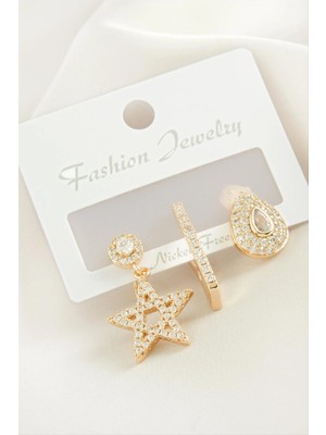 Renklime 3 Adet Yıldız Zirkon Taşlı Küpe