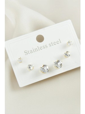 Renklime 6 Adet Kalp Zirkon Taşlı Çelik Küpe