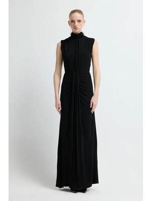 Adl Büzgülü Kolsuz Uzun Elbise Siyah 12445805000