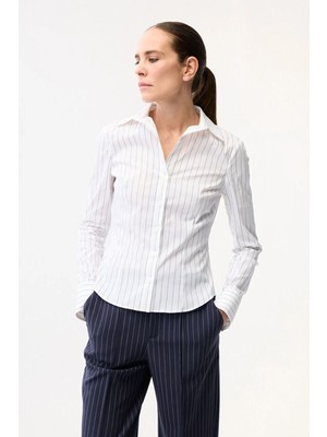 Adl Çizgili Pensli Gömlek Lacivert 13045720004