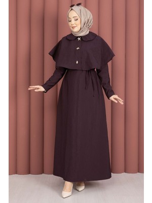 Md Minimal Pelerin  Detaylı Bağcıklı Elbise Bordo