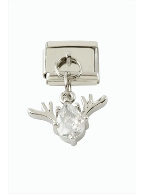 Renklime Geyik Zirkon Taşlı Sallatılı Çelik Charm