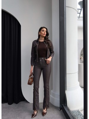 Esra Helvacı Denim Fermuarlı Ceket Pantolon Takım