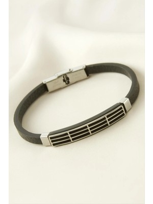 Renklime Çizgili Deri Çelik Bileklik