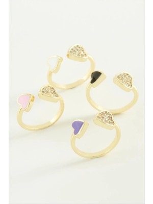 Renklime Kalp Taşlı Mineli Eklem Yüzük