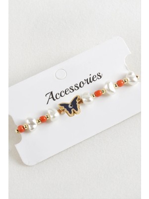 Renklime Kelebek Boncuk Inci Makrome Ip Bileklik