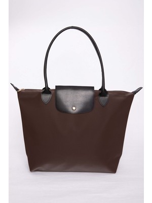 DMC Çift Renkli Deri Kapaklı El & Omuz Çantası Kahve