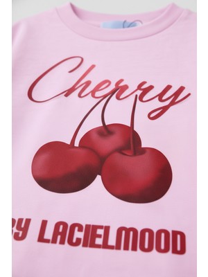 Magu Kız Çocuk Pamuklu Pembe Kiraz Baskılı T-Shirt Şort Takım